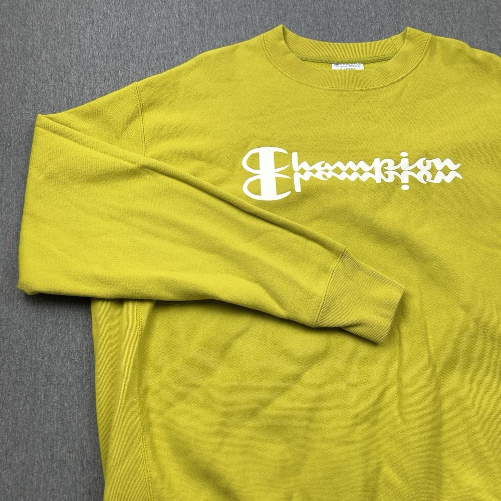 Champion Reverse Weave Crewneck Sweatshirt Unisex‎ XL Spell Out Logo Yellow